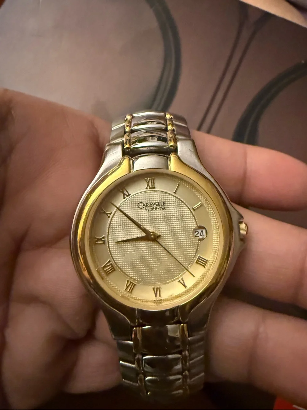 Caravelle by Bulova Two-Tone Gold Dial Watch